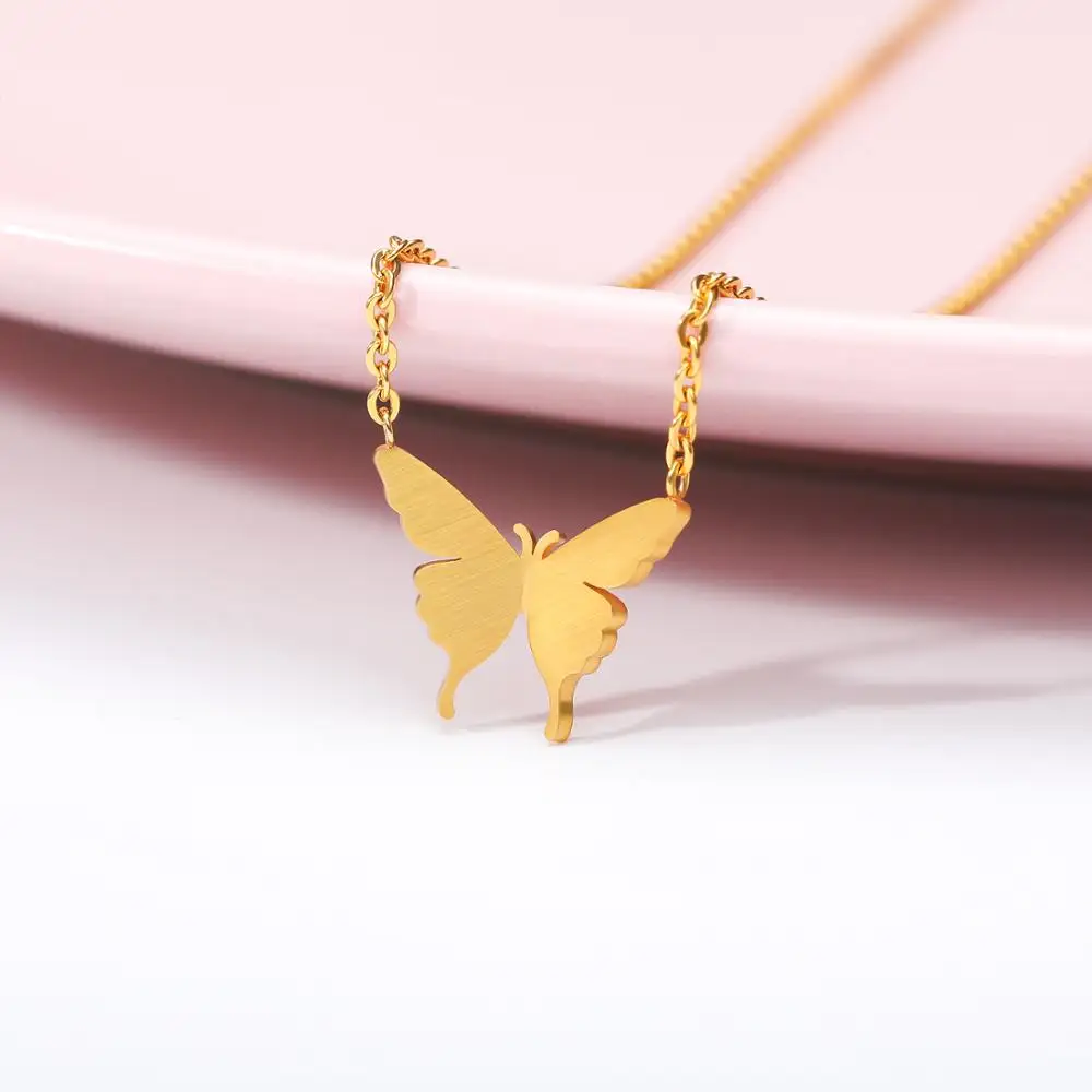 

Gold Chain Butterfly Pendant Choker Necklace Women Statement Collares Bohemian Beach Jewelry Gift Collier Cheap Wholesale