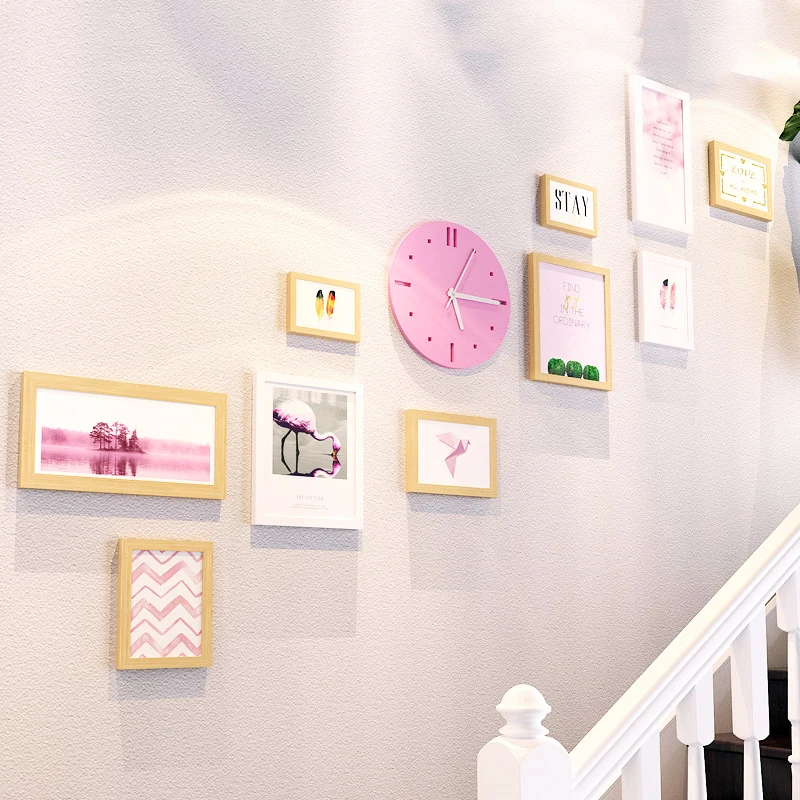 

10 pcs Photo Frame Combination Girl Kids Room Pink Decorative Paintings Personalized Gift Photo Porch DIY Picture Frame Mural Cl