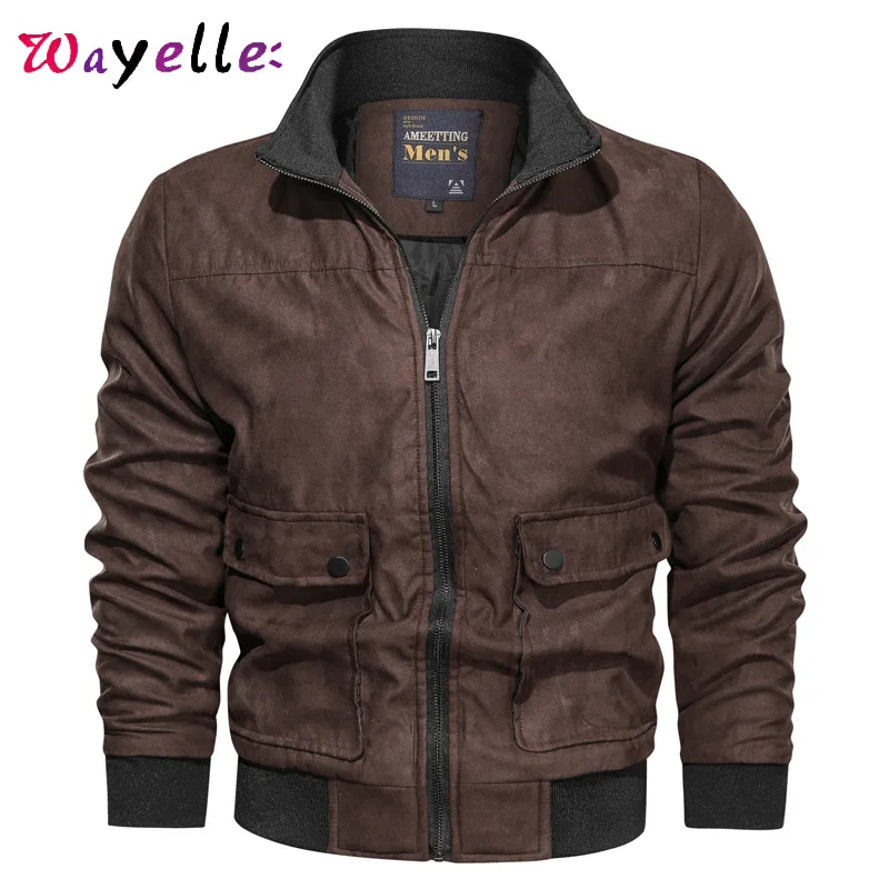 Мужская куртка бомбер Осень зима 2019 повседневная со стоячим воротником пальто с