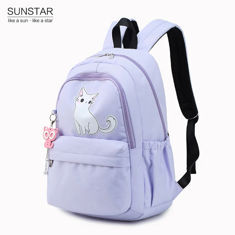 Школьный рюкзак для девочек вместительная сумка на плечо с рисунком кота