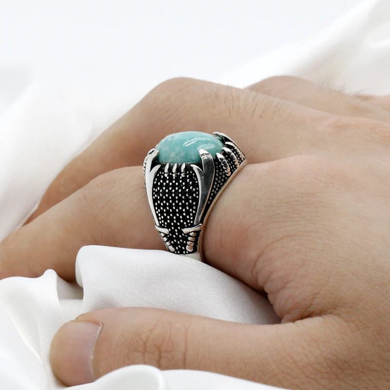 Бирюзовое кольцо 925 пробы серебряное исламское двойные мечи мощное коготь для