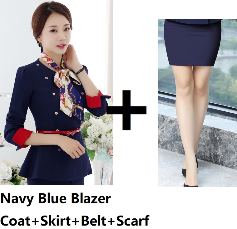 Blue Skirt Suits Модные костюмы в едином стиле, брючные костюмы с пиджаком и штанами для женщин, женские брючные костюмы, блейзеры, комплекты с шарфом и поясом - Цвет: Blue Skirt Suits