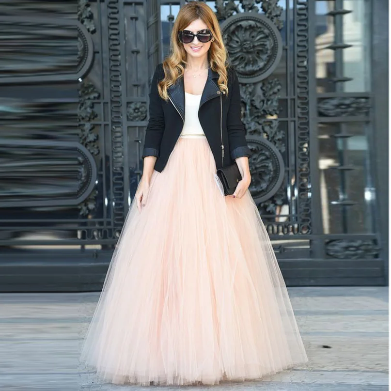 

Fashion Peach Color A-line Tulle Skirt Women Zipper Custom Made 5 Layer Tulle And 1 Lining Tutu Skirt Women