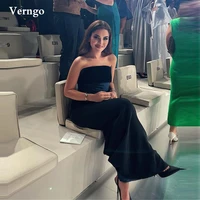verngo black velvet and dark navy blue satin evening dresses ankle length strapless women prom dress simple formal party gown