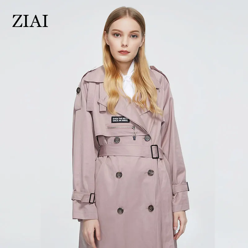 Тренчкот ZIAI 2021 Женский Длинный розовый однотонный Водонепроницаемый Верхняя