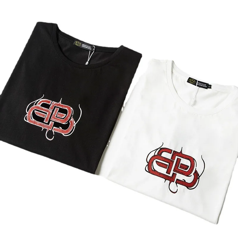 

2021 summer thin fattened oversized fat t-shirt men's trend loose print short sleeve round neck t-shirt men's trend