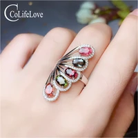colife jewelry 100 natural tourmaline ring for party 5 pieces multi color tourmaline silver ring 925 silver gemstone ring