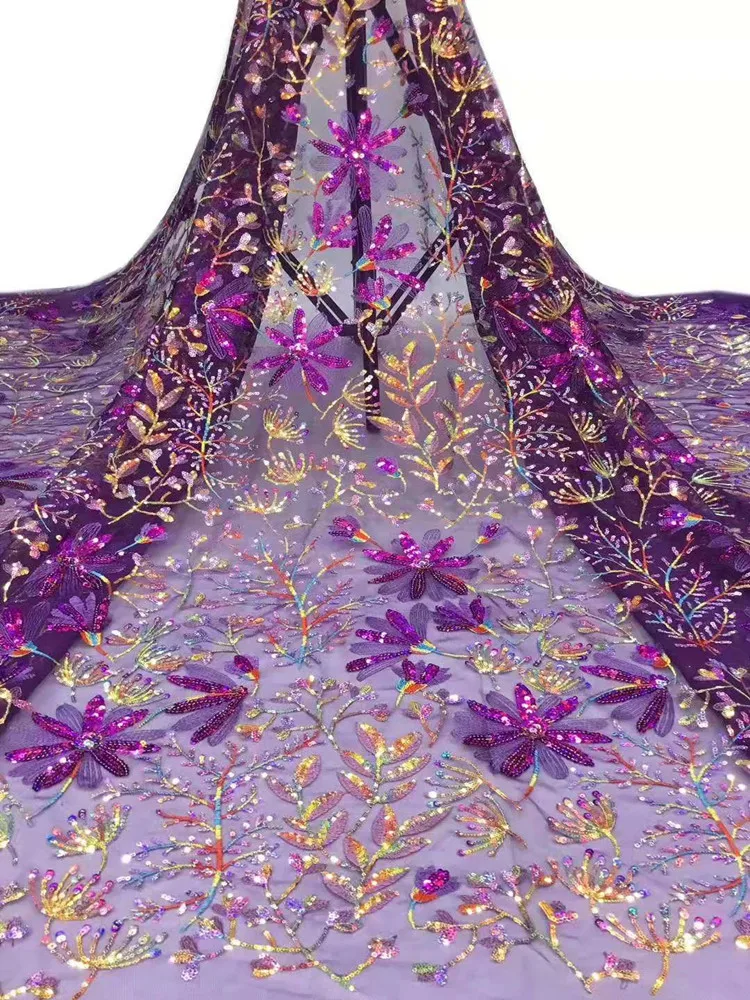 Красивая вышивка блестками французская сетка Африканское кружево ткань с