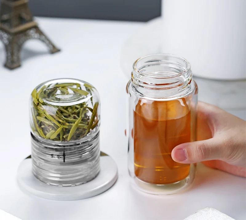 Двойная стеклянная бутылка для воды с разделением чая стеклянные бутылки офиса