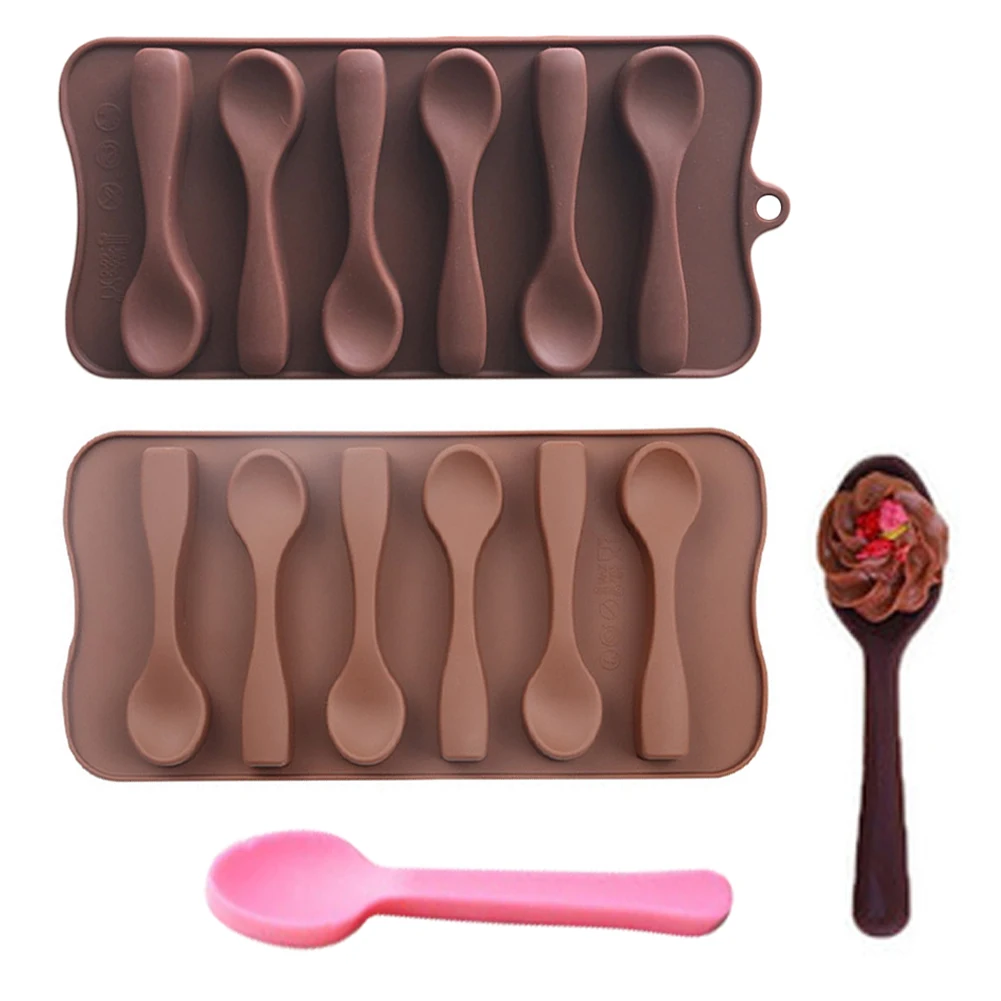 

6 Cavities Silicone Spoon Chocolate Mold 3D Spoon Shape Biscuit Candy Jelly Diy Mold Fondant Cake Mould Baking Decorating Tool