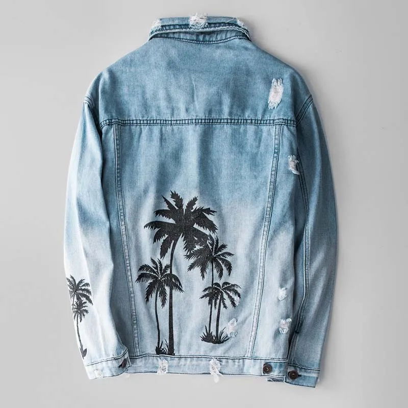 

KIOVNO Men Fashion Printed Jeans Jackets High Street Tree Printed Denim Jackets For Male Size XL-4XL