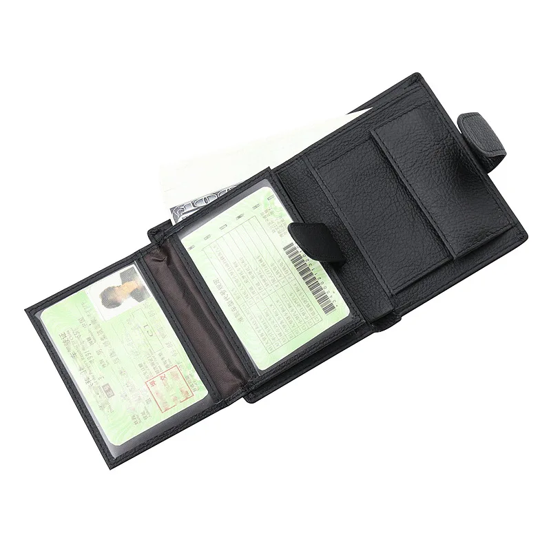 Brand Luxury Men Wallet Genuine Leather Hasp Multifunction Coin Purses Male Lychee Pattern Short Bifold Card Holder Money Clip