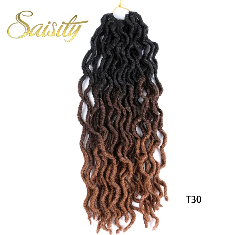 Saisity 18 дюймов 24 пряди Синтетические Ombre Faux locs кудряшки для наращивания мягкие вязанные крючком косички для наращивания волос - Цвет: T1B/30