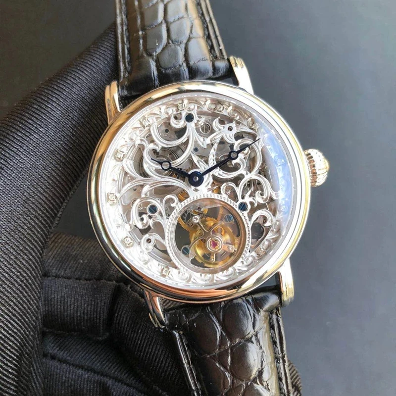 

Luxury Skeleton Tourbillon Watch Diamond Men's Watch Skull Seagull ST8000 Movement Mechanical Men Watches Sapphire Montre Homme