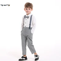 top and top toddler boys casual clothing set long sleeve bowtie shirtssuspenders pants kids boy gentleman outfit formal suit