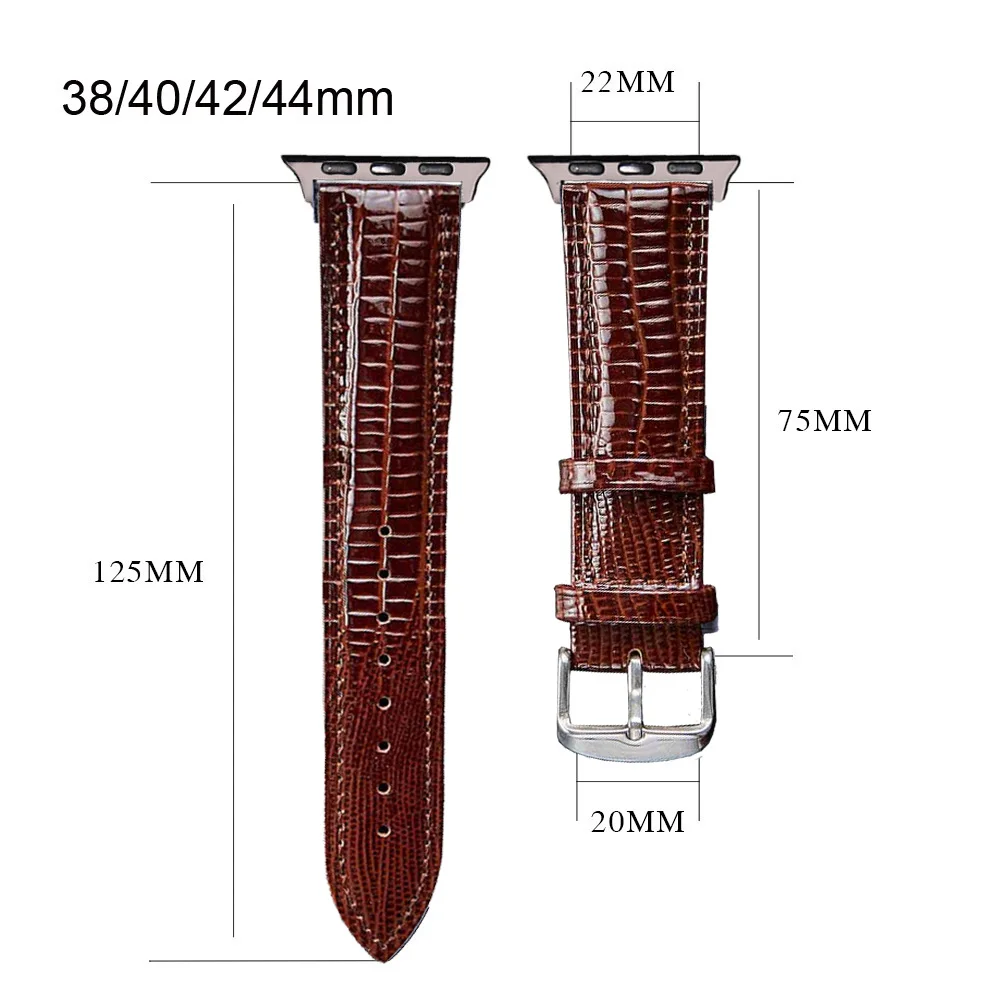 

Brown Black Lizard Pattern Leather Strap For Apple Watch Series 6 5 4 3 2 1 Band for iWatch Band 42mm 44mm 38mm 40mm