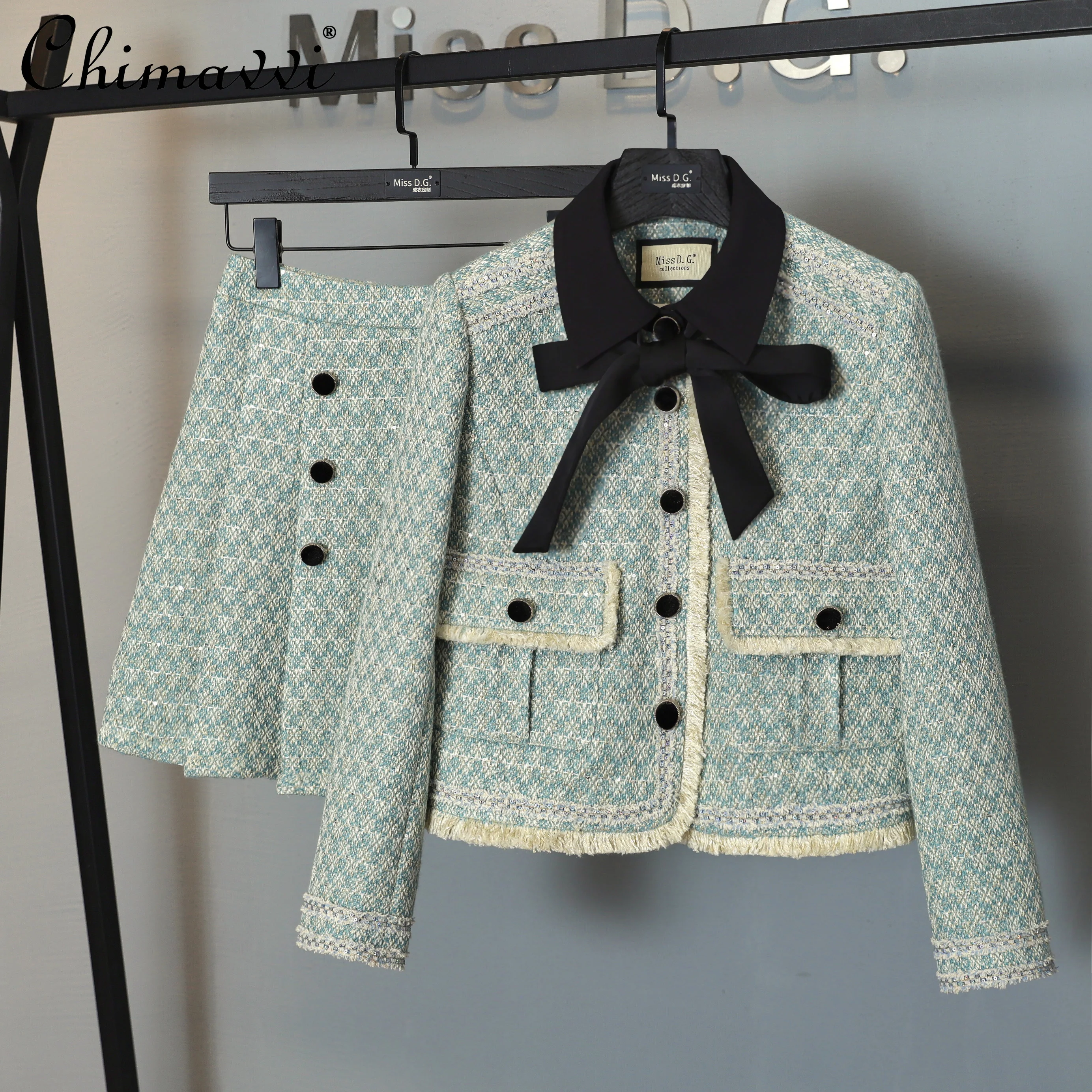 

Elegant Office Lady Suit 2021 Winter Clothes Fashion Long Sleeve Short Coat High Waist Slimming Skirt High-End Women's Clothing
