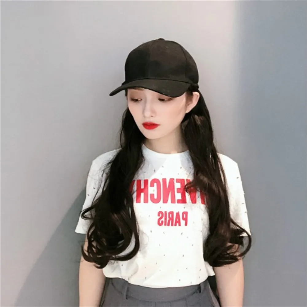 New Long Synthetic Baseball Cap Wig Natural Color Curly Wigs Naturally Connect Synthetic Hat Wig Adjustable For Girls Women