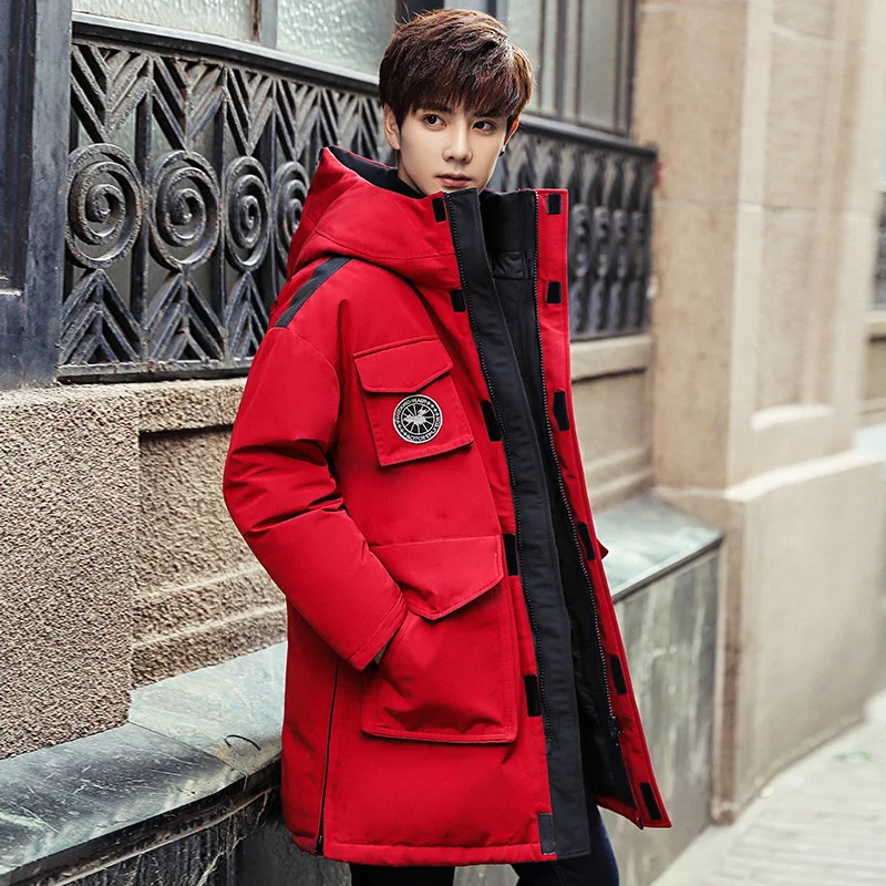 

Winter New Men Solid Color Parkas White Duck Down Men's Stand Collar Warm Thick Jacket Male Detachable Hat Casual Parka Coat