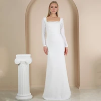 eightree white wedding dresses 2022 simple mermaid satin bridal dress sexy square collar long sleeve wedding gowns custom size
