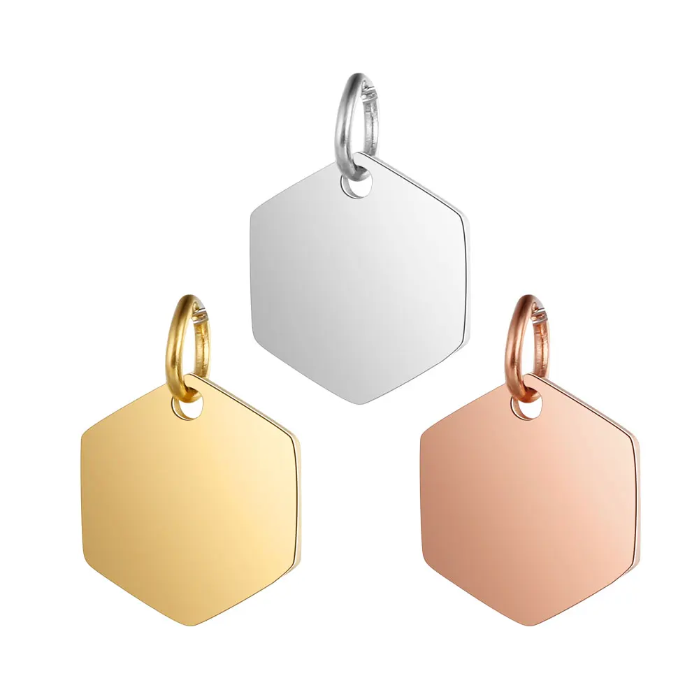 

100% Stainless Steel Mirror Polished Sexangle Hexagon Tag Charm for Bracelet Necklace DIY Jewelry Charm Tags 1PC