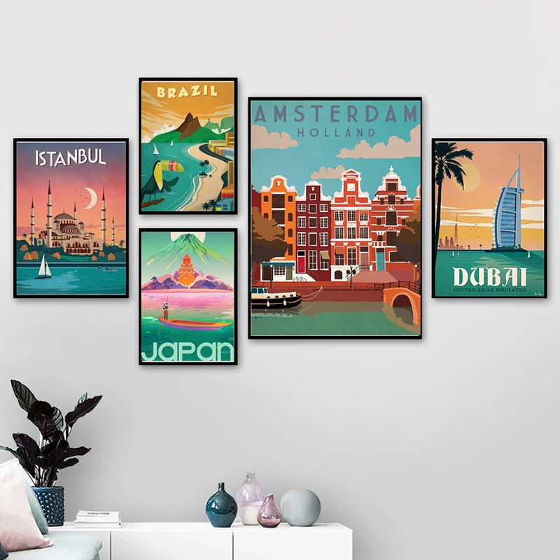 

Nordic Travel Cities Poster New York Netherlands London Canvas Painting Landscape Poster Wall Art Print Pictures Home Decor