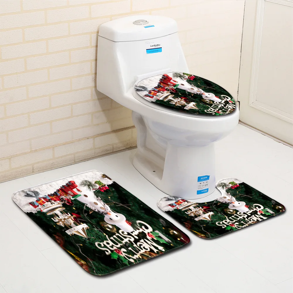 Рождественские коврик для ванной 3 шт. Ванная комната Комплект ковриков