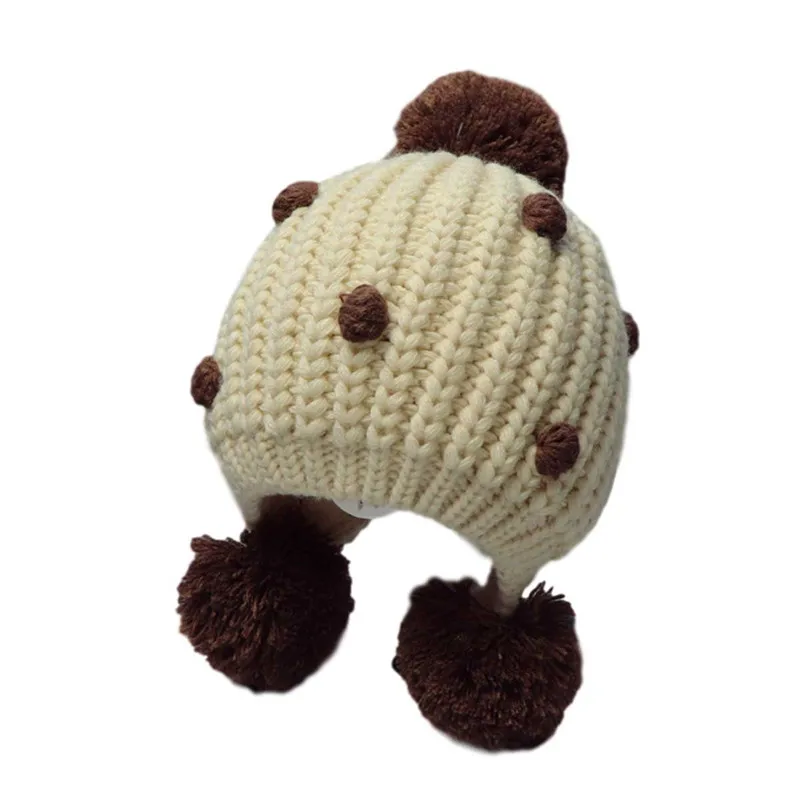 

Kids Knitted Hats Cute Baby Boy Girl Windproof Woolen Knitted Caps Earmuffs Pompoms Hat for Girl Boy Winter Autumn Headwear 2020