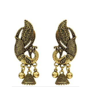 Индийские окисленные серебряные Висячие серьги для женщин Boho Jhumka резной цветок жемчуг бусина Эффектные серьги ювелирные изделия из турецкой турки - Окраска металла: Gold