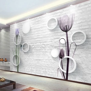 Пользовательская фотография настенная бумага 3D кирпичный узор круг шар Тюльпан цветы Абстрактное Искусство Настенная бумага для гостиной ТВ фон Декор