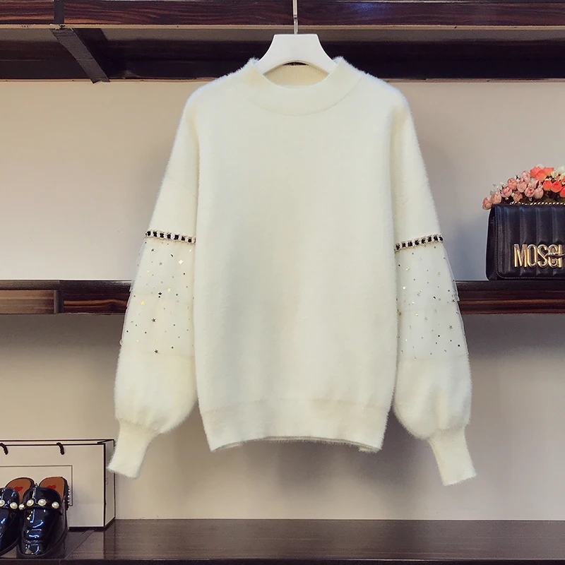 

VANOVICH 2022 осень и зима новый корейский стиль однотонный о-образный вырез плюшевый Модный вязаный пуловер оверсайз Повседневный свитер для же...