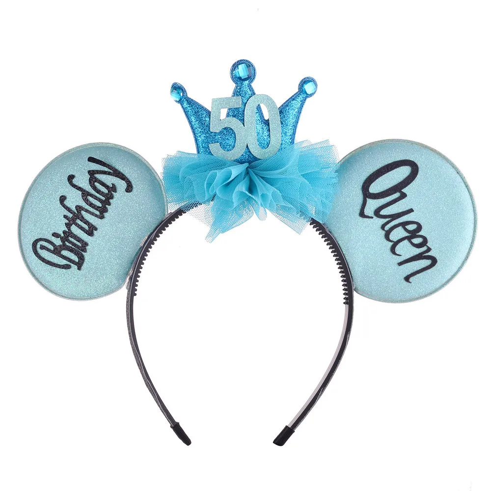New Mickey Mouse Ear Headband Queen's Crown Birthday Hair Accessories Adult Kids Letter Headband Birthday Party Style Headband gingham print ear design kids headband