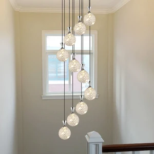 Spiral Staircase Long Pendant Lamp Villa Duplex Living Room Restaurant Modern Minimalist Home Crystal Pendants Light E27 ZG8166#
