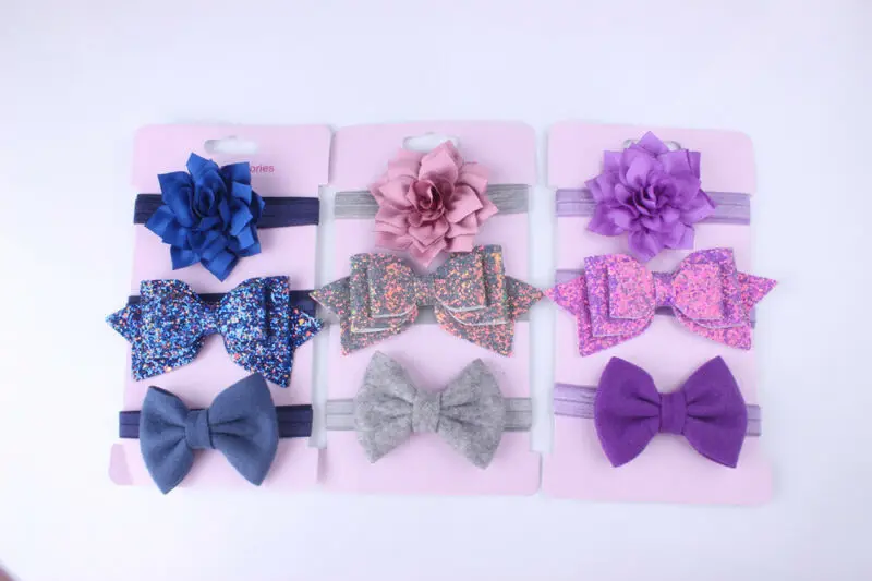 2019 Fashion Beauty 3Pcs Baby Girls Infant Toddler Flower Bow Sequined Headband Hair Band Accessories | Детская одежда и обувь
