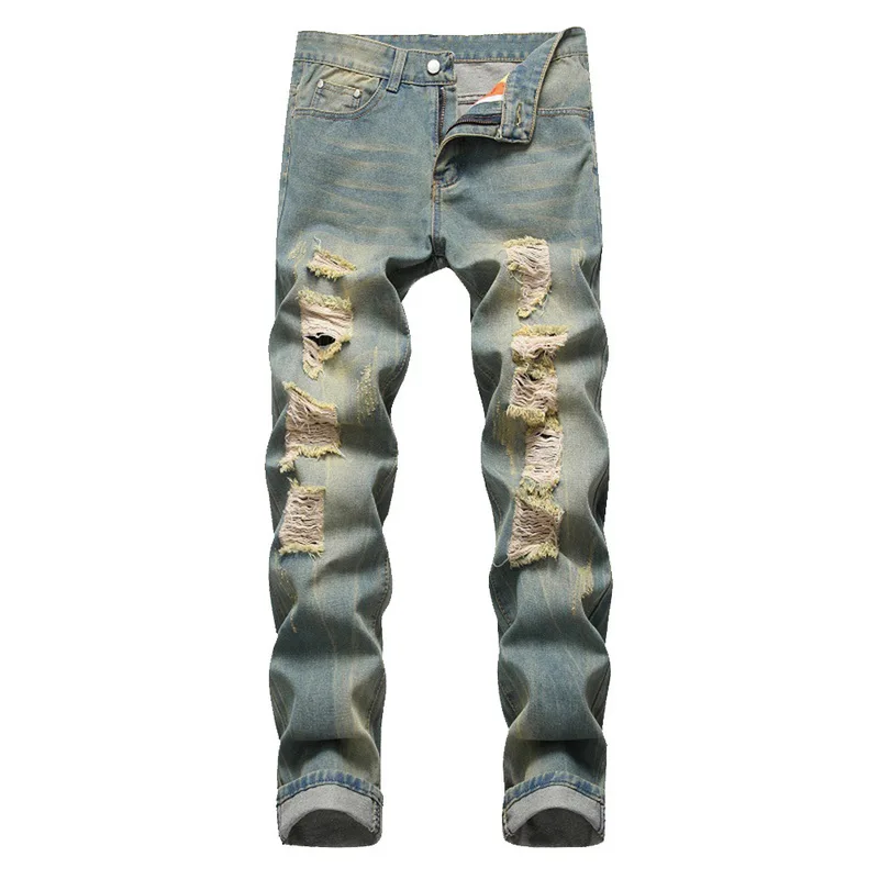 Мужские джинсы скинни CYSINCOS Прямые рваные в стиле хип-хоп с вышивкой | Мужская
