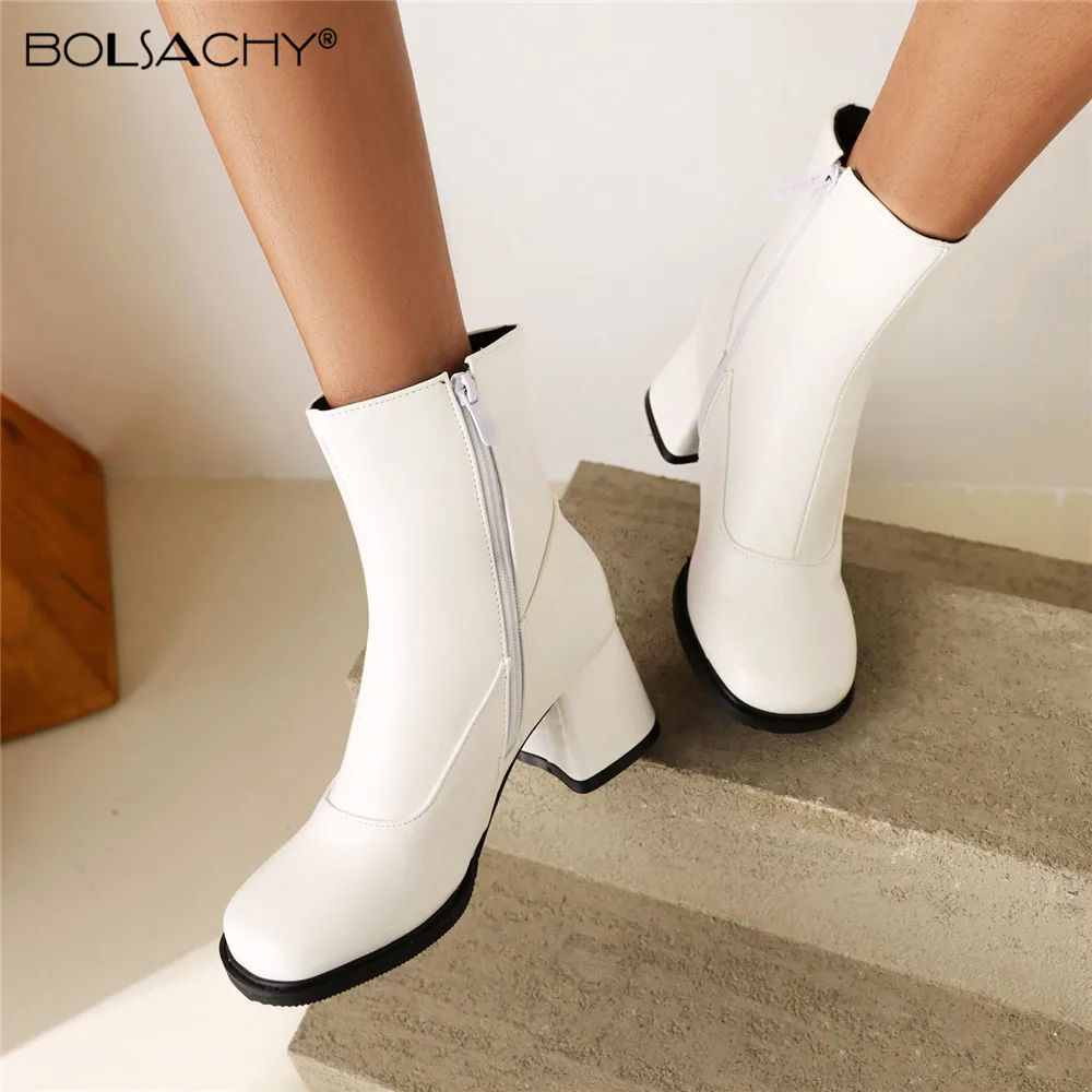 

Женские ботильоны на блочном высоком каблуке, черные или белые ботинки челси с квадратным носком и молнией сбоку, брендовые короткие сапоги...