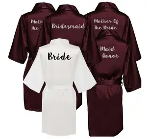 Винно-красный халат для невесты, подружки невесты, матери, сестре невесты, свадебный подарок, халат-кимоно, Атласный халат 001