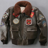 fly avirex fur collar genuine leather jacket men brown thick sheepskin flight jacket black mens winter leather coat pilot suit