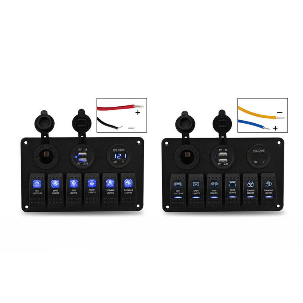 

For Car SUV Marine Toggle Switch 1pc 6 Gang Panel 2USB 12V Truck Camper