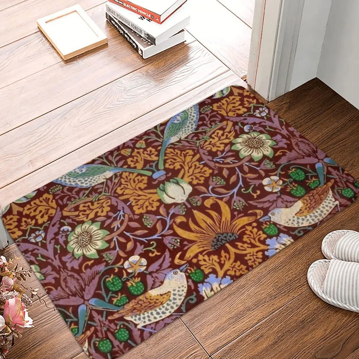 

Вильям Моррис, красный коврик с вором клубники, коврик, коврик, подкладка для ног, полиэстер, нескользящий, для входа, кухни, спальни, балкона