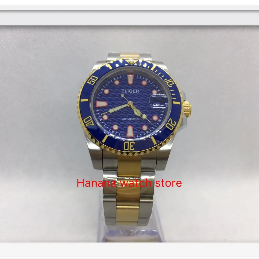 Sapphire Crystal BLIGER 40MM Blue Dial Men's Watch Ceramic Bezel Gold Plated Stainless Steel Case MIYOTA Automatic Movement | Наручные