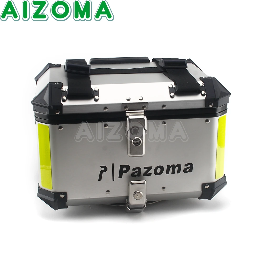 للبيع أسود/فضي للدراجات النارية 42L جذع صندوق مقاوم للماء الألومنيوم TopCase دراجة نارية سكوتر الخلفي الأمتعة خوذة أداة مربع خلفي عالمي