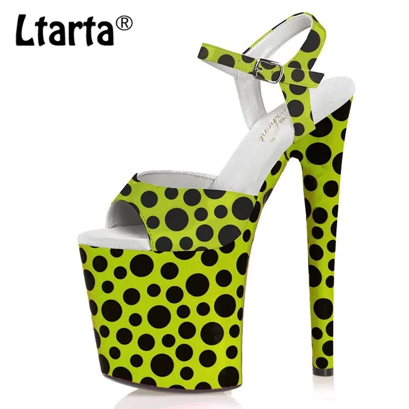 

Ltarta 20CM Yellow Wave Point Sexy Hate High Sandals Fish Mouth Pole Dance High Heels Model Catwalk Female Summer LYP