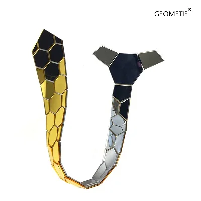 Reversible Двусторонний зеркальный галстук с одной стороны, золотой n с одной стороны, серебристый стильный шестигранный галстук, подарок для влюбленных, Акриловые Блестящие галстуки, тонкий набор зажимов для галстука - Цвет: Reversible