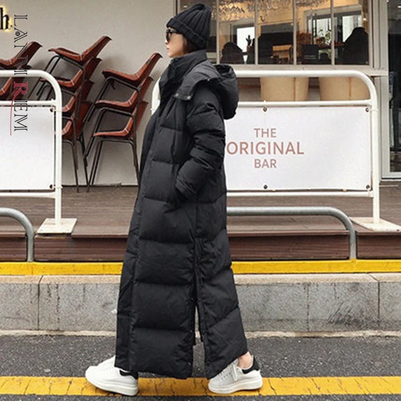 

Пальто хлопковое женское LANMREM, с капюшоном, с длинным рукавом, черное, теплое, средней длины, зима 2021, 2W601