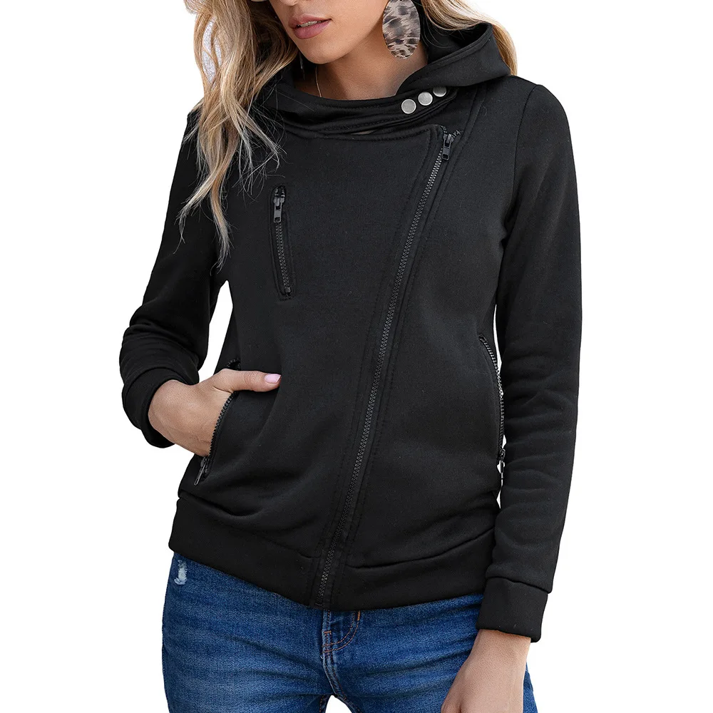 

2021 new European and American fall/winter 12-color zipper women plus velvet sweater casual