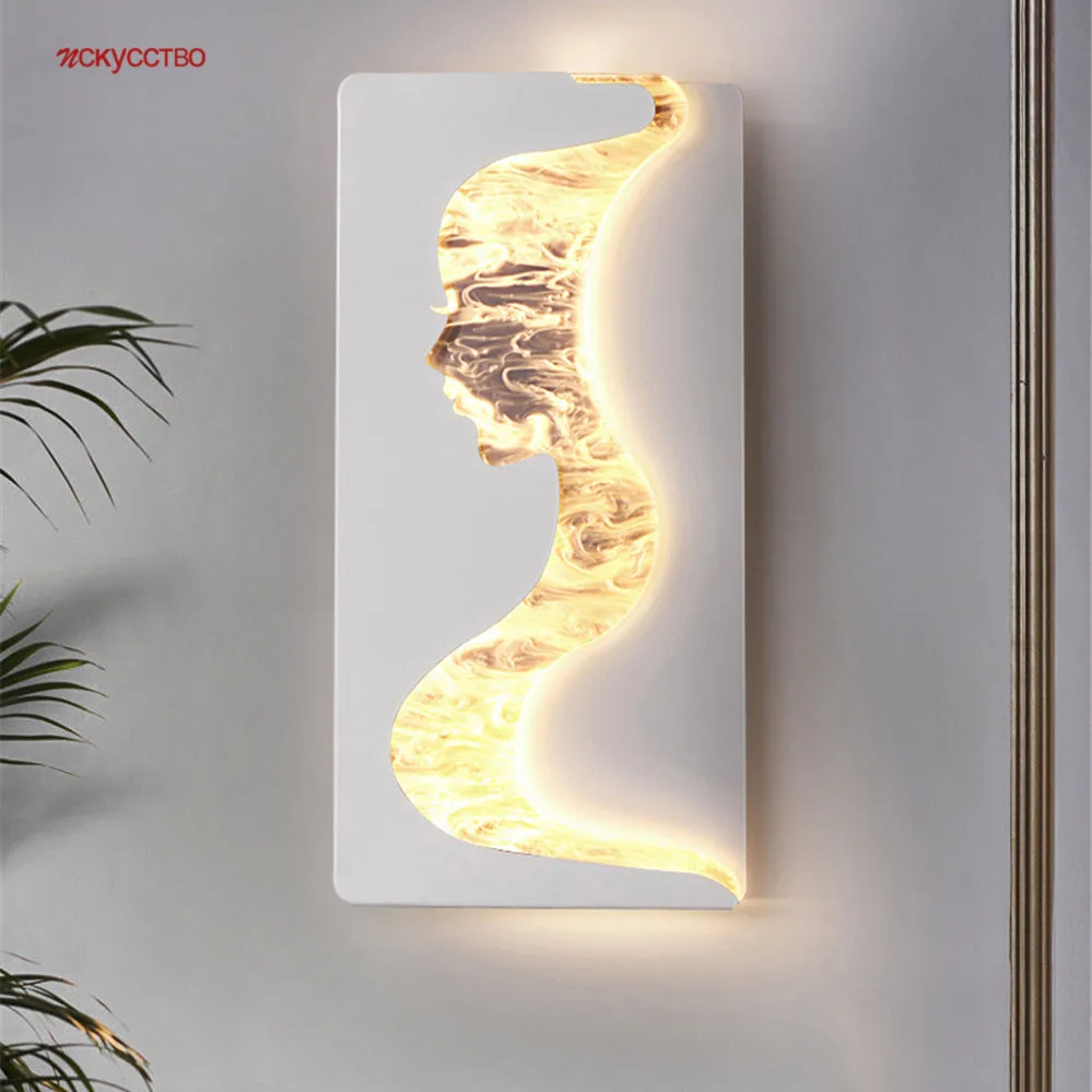 

Abstract Art Girl'S Face Picture Led Wall Lamp For Living Room Hallway Corridor Study Loft Decor Sconce Hotel Design Night Light