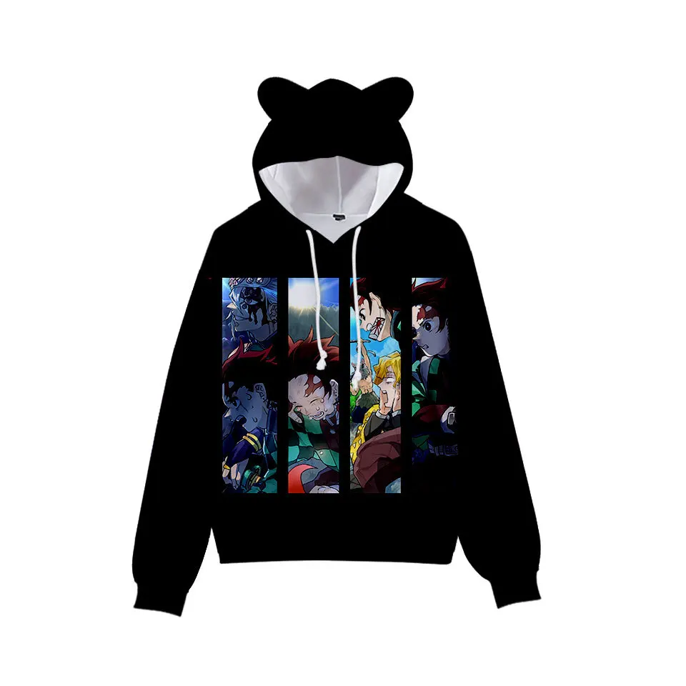 

Comic Demon Slayer Cat Ear Hoodie Pullover Harajuku Apparel Fall Boys Girls Comfort Pullover Fashion Casual Kids Sportswear