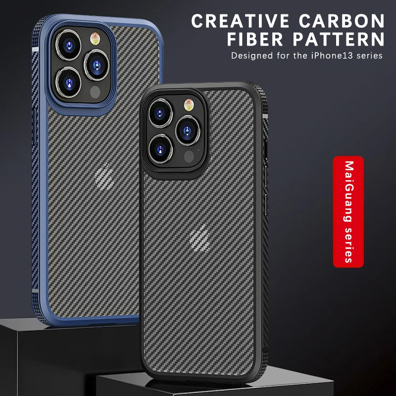 

Black/Blue Creativity Carbon Fiber Pattern Phone Case TPU+PC Anti-drop Protective Shell For iPhone 13 12 11 Pro Max XR 7 8 Plus