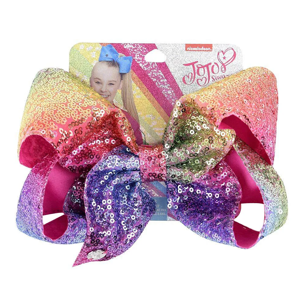 

8" Sequin Rainbow JoJo siwa Bow With Hair Clip For Girls Kids Handmade Boutique Knot Jumbo Hair Bow Hairgrips Hair Access